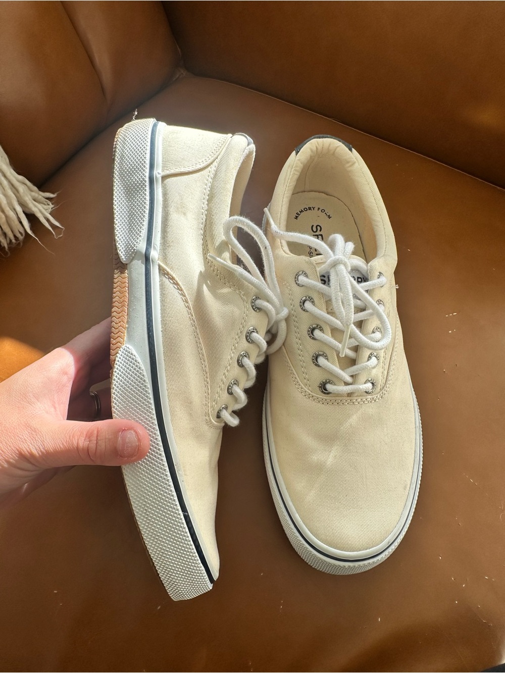 Men's Sperry Canvas Low-Top Sneakers in Cream